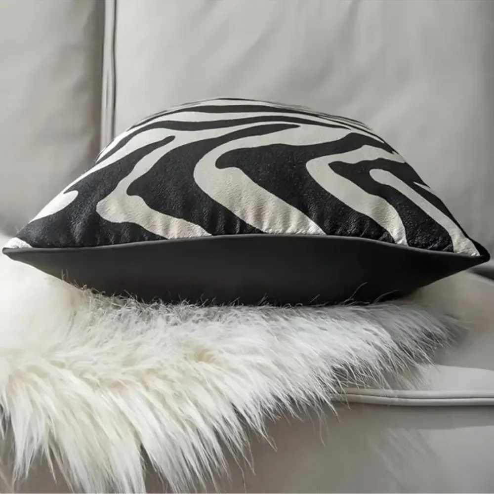 🆕 ZG Style Zebra Pillow Cover Sham Animal Print Euro Square 24” Modern Glam NEW